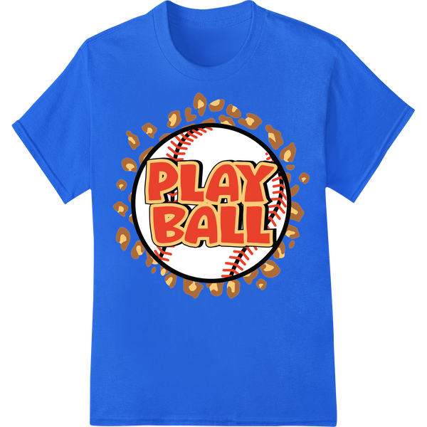 Fiery 'Play Ball' Baseball DTF Print Heat Transfer on blue shirt - SUPERDTF-DTF Prints-DTF Transfers-Custom DTF Prints