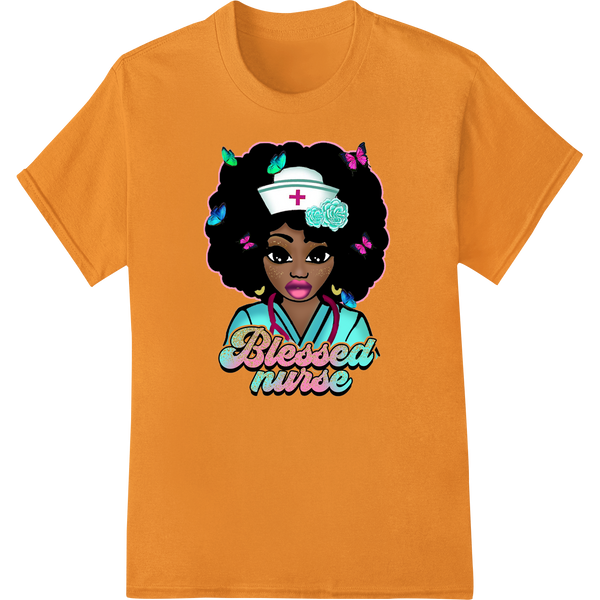 Blessed Nurse Butterfly Portrait Heat Transfer Design on orange shirt - SUPERDTF-DTF Prints-DTF Transfers-Custom DTF Prints