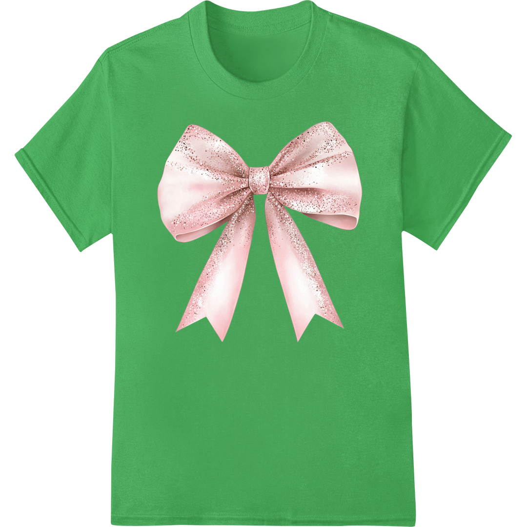 Enchanting Pink Bow DTF Print for Valentine's Romance on green shirt - SUPERDTF-DTF Prints-DTF Transfers-Custom DTF Prints