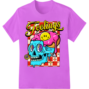 Psychedelic Skull Smiley DTF Print Heat Transfer showcasing advanced custom apparel technology