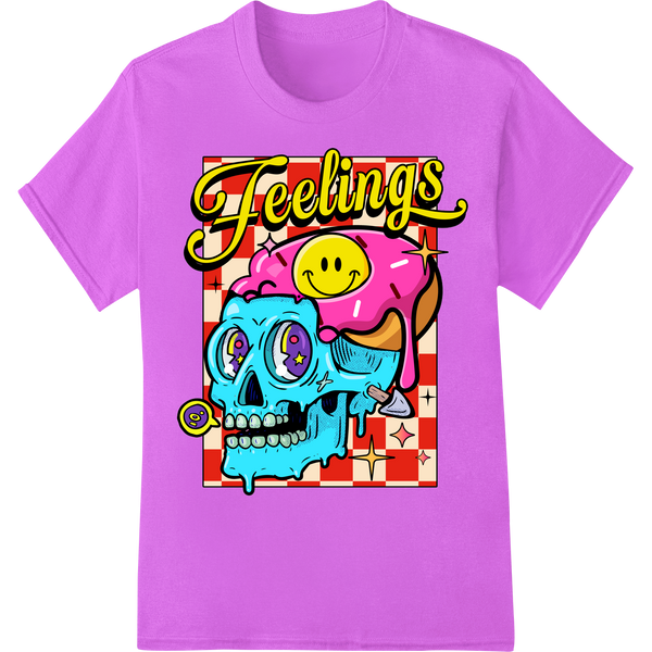 Psychedelic Skull Smiley DTF Print Heat Transfer showcasing advanced custom apparel technology