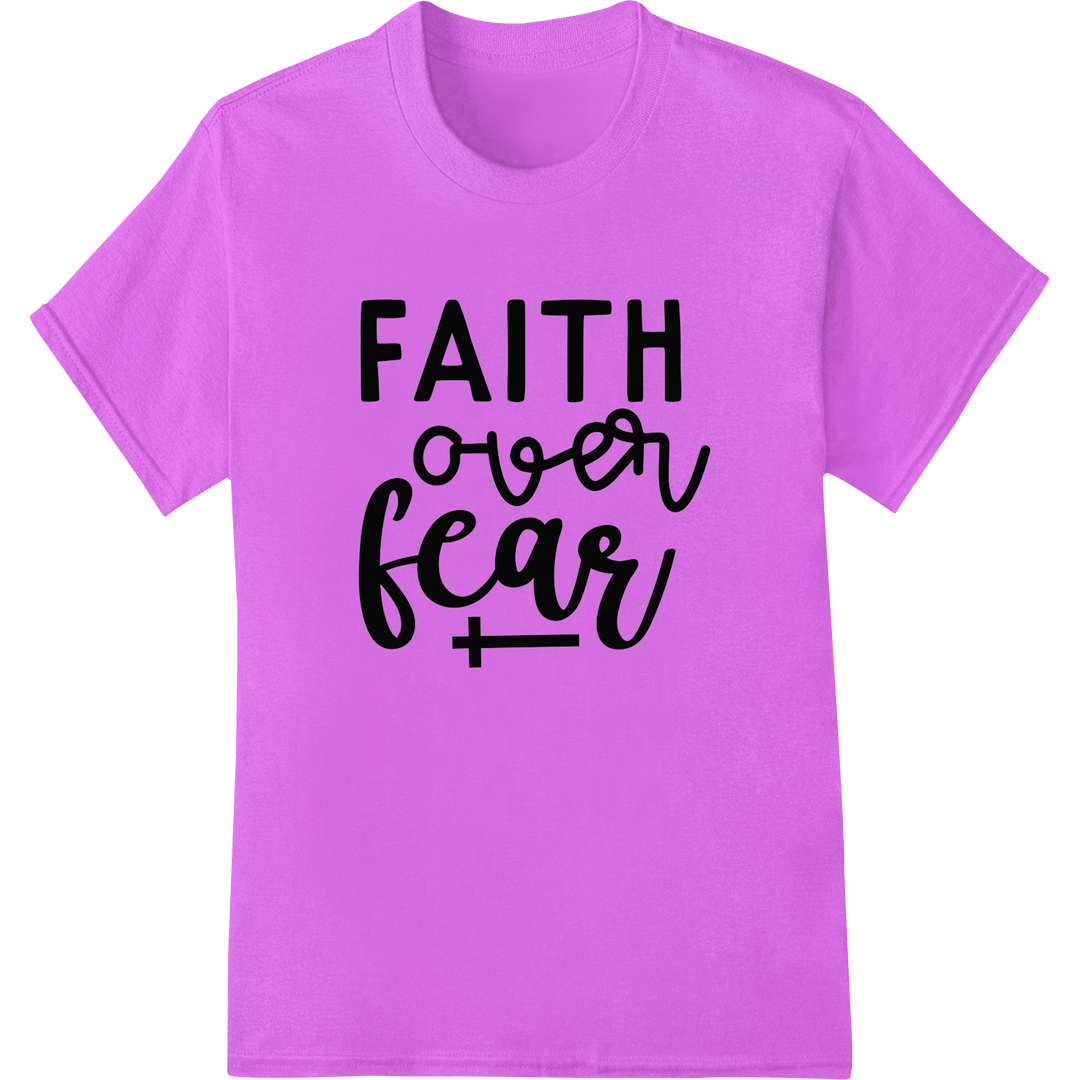 Inspire Resilience with 'FAITH over fear' DTF Heat Transfer on purple shirt - SUPERDTF-DTF Prints-DTF Transfers-Custom DTF Prints