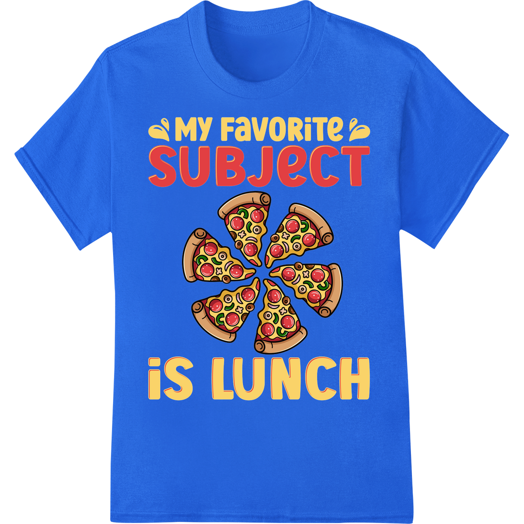 Pizza My Favorite Subject - Fun Food Humor DTF Print on blue shirt - SUPERDTF-DTF Prints-DTF Transfers-Custom DTF Prints