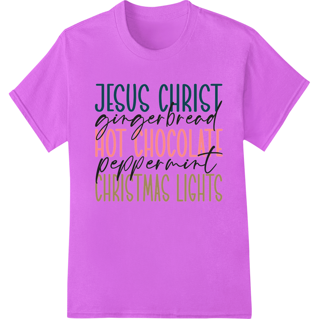 Festive Faith: Christian Christmas DTF Print Heat Transfer on purple shirt - SUPERDTF-DTF Prints-DTF Transfers-Custom DTF Prints