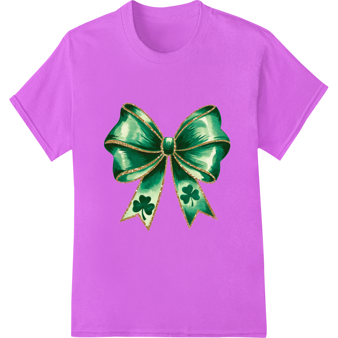 Festive Shamrock Bow Heat Transfer Print for St. Patrick's Day on purple shirt - SUPERDTF-DTF Prints-DTF Transfers-Custom DTF Prints