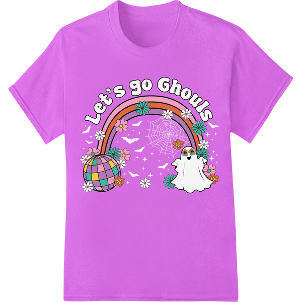 Vibrant custom garment printing print on Adorable Rainbow Ghost: Let's Go Ghouls Halloween Fun