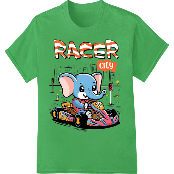 Sarcastic Elephant Racer: Witty DTF Print Heat Transfer on green shirt - SUPERDTF-DTF Prints-DTF Transfers-Custom DTF Prints