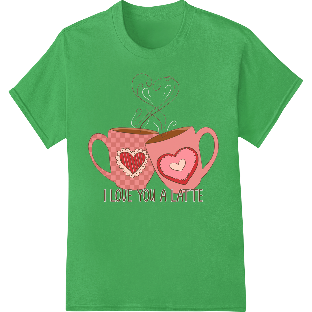 Adorable 'I Love You a Latte' DTF Print Heat Transfer on green shirt - SUPERDTF-DTF Prints-DTF Transfers-Custom DTF Prints