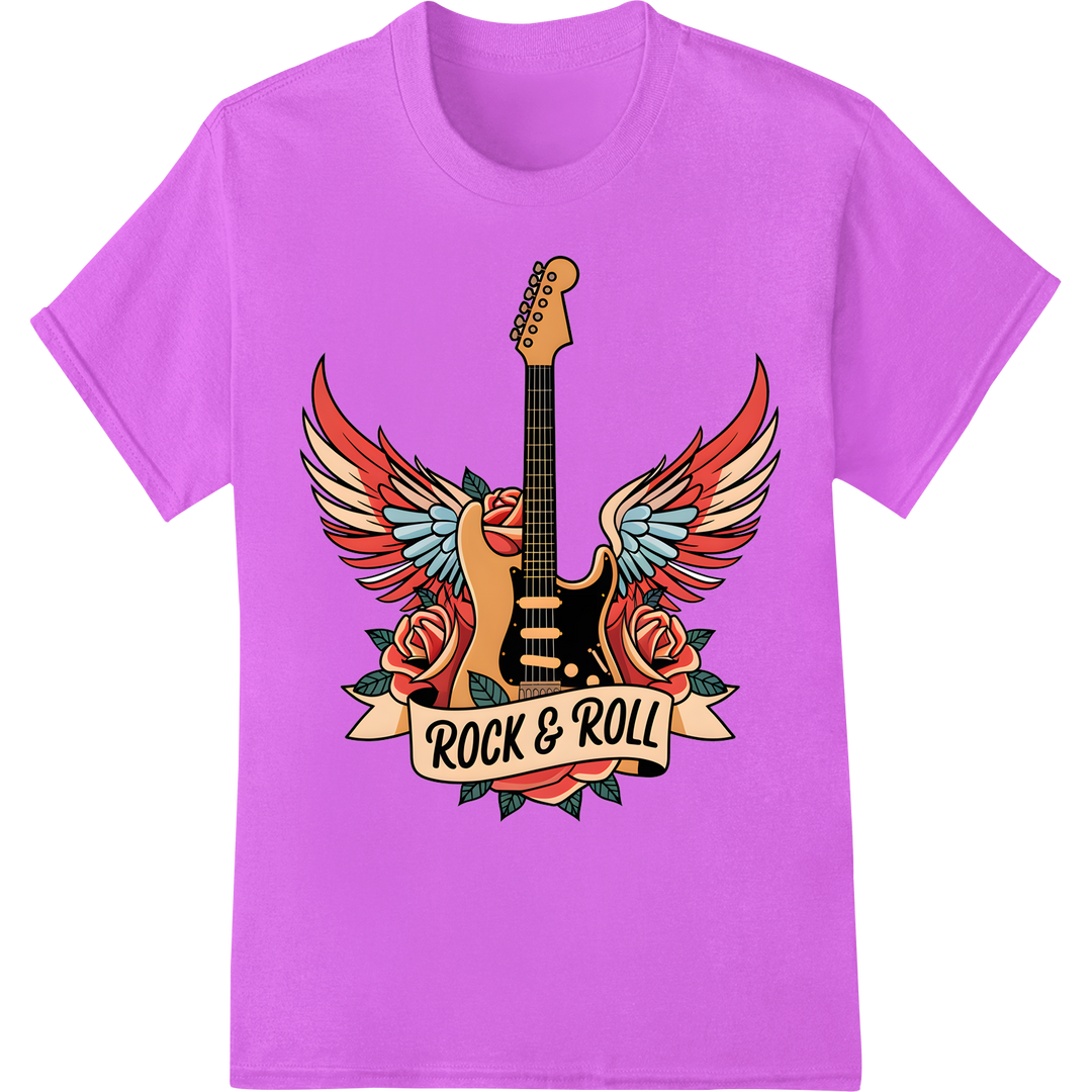 Rebellious Rock & Roll Guitar DTF Print Heat Transfer on purple shirt - SUPERDTF-DTF Prints-DTF Transfers-Custom DTF Prints