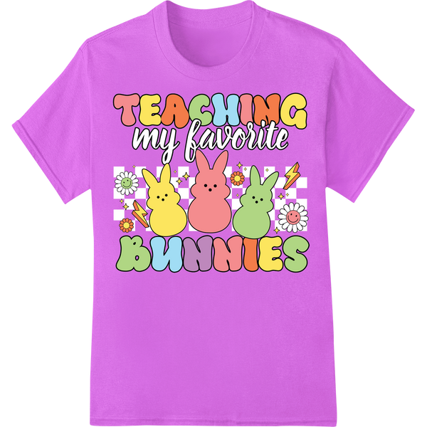 Retro Easter Bunnies Teacher DTF Print Heat Transfer on purple shirt - SUPERDTF-DTF Prints-DTF Transfers-Custom DTF Prints