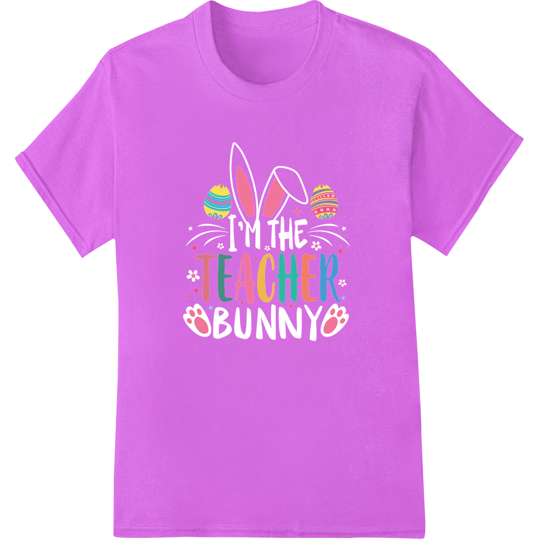 Adorable Easter Teacher DTF Print | Festive Education Design on purple shirt - SUPERDTF-DTF Prints-DTF Transfers-Custom DTF Prints