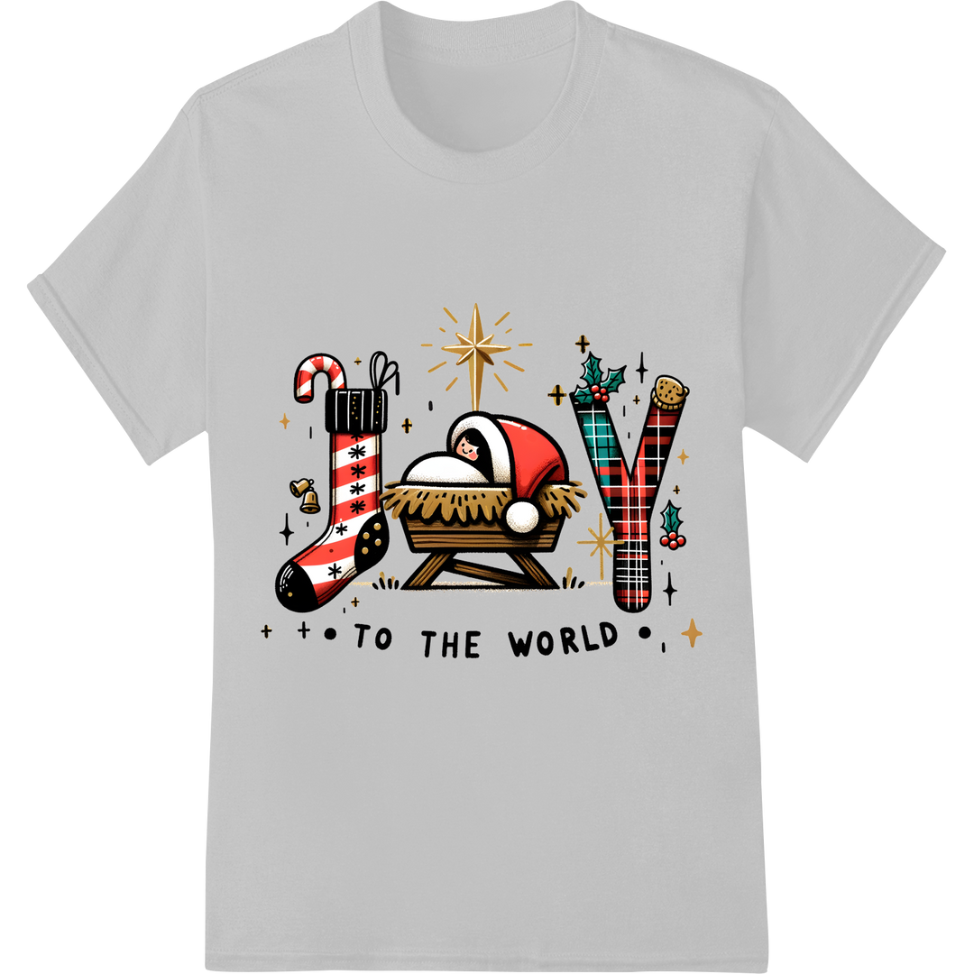 Joy to the World Christian Christmas DTF Print Transfer on white shirt - SUPERDTF-DTF Prints-DTF Transfers-Custom DTF Prints