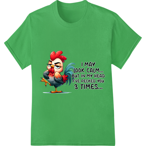 Sassy Chicken: I May Look Calm But I've Pecked You 3X on green shirt - SUPERDTF-DTF Prints-DTF Transfers-Custom DTF Prints