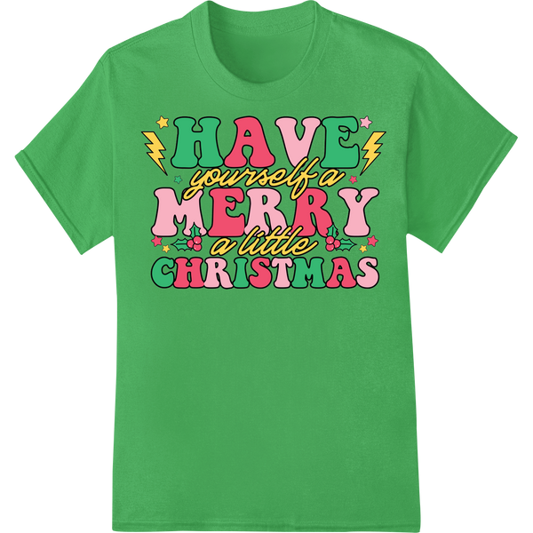 Merry Little Christmas Heat Transfer Print | Pink Holiday on green shirt - SUPERDTF-DTF Prints-DTF Transfers-Custom DTF Prints