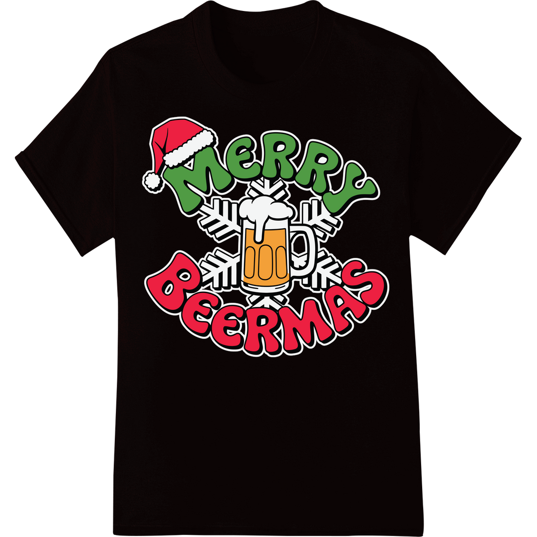 Festive 'Merry Beermas' DTF Print Heat Transfer | Christmas on black shirt - SUPERDTF-DTF Prints-DTF Transfers-Custom DTF Prints