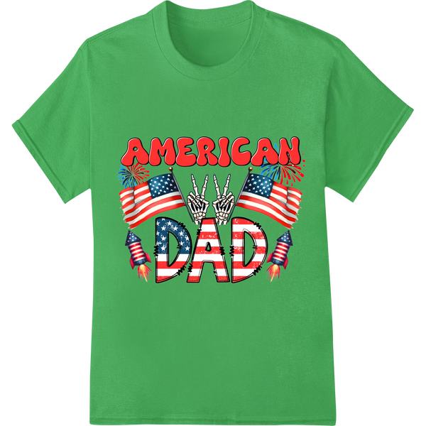 Patriotic 'AMERICAN DAD' Father's Day DTF Print Transfer on green shirt - SUPERDTF-DTF Prints-DTF Transfers-Custom DTF Prints