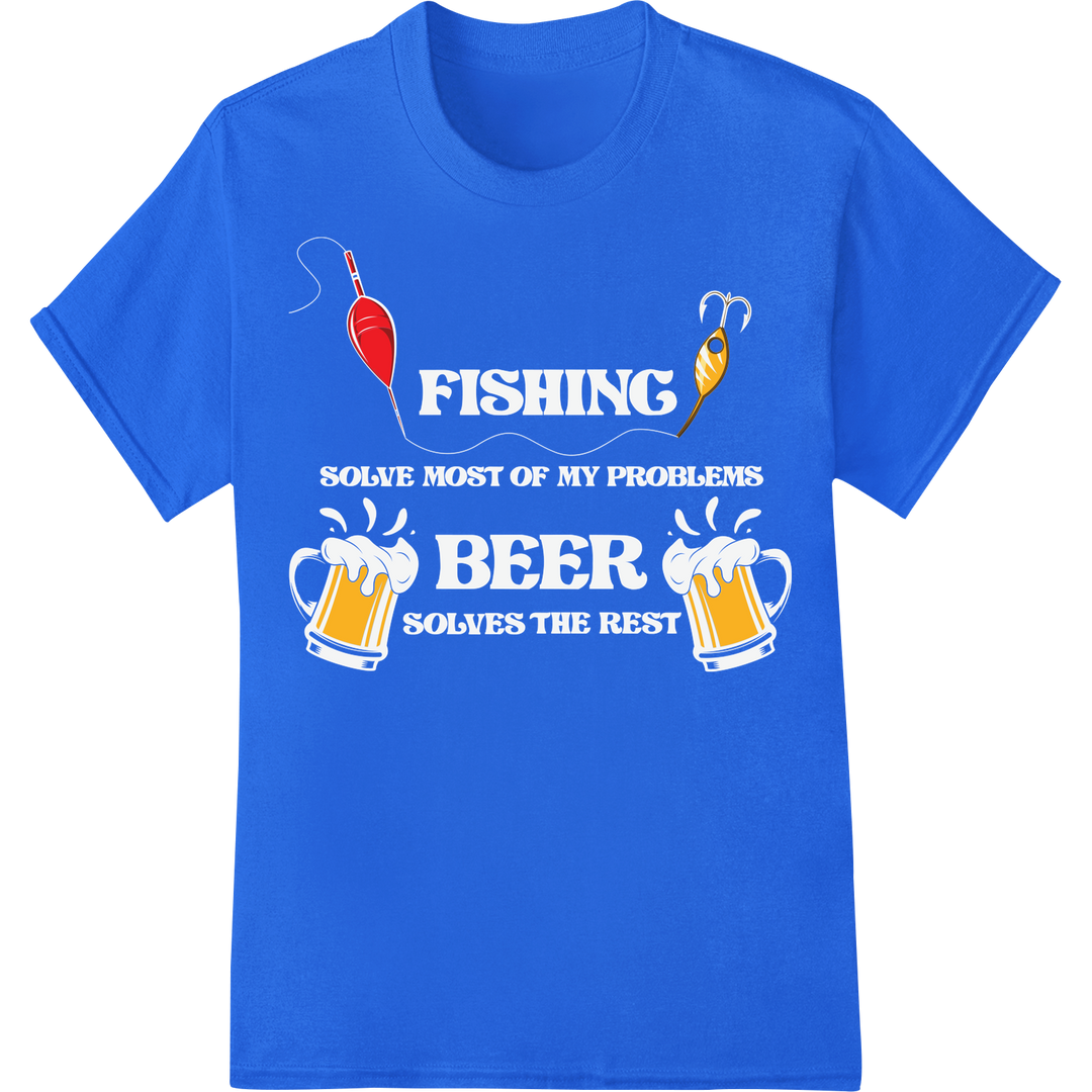 Vibrant Fishing Bobbers & Hooks DTF Print Heat Transfer on blue shirt - SUPERDTF-DTF Prints-DTF Transfers-Custom DTF Prints