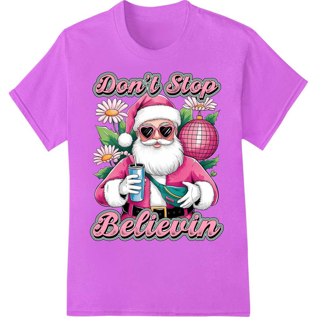 Hip Santa 'Don't Stop Believin'' Christmas DTF Print Transfer on purple shirt - SUPERDTF-DTF Prints-DTF Transfers-Custom DTF Prints