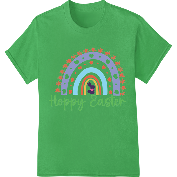 Adorable 'Hoppy Easter' DTF Print Heat Transfer | Festive Design on green shirt - SUPERDTF-DTF Prints-DTF Transfers-Custom DTF Prints