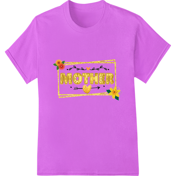 Floral 'MOTHER' Design: Heartfelt Mother's Day DTF Transfer on purple shirt - SUPERDTF-DTF Prints-DTF Transfers-Custom DTF Prints