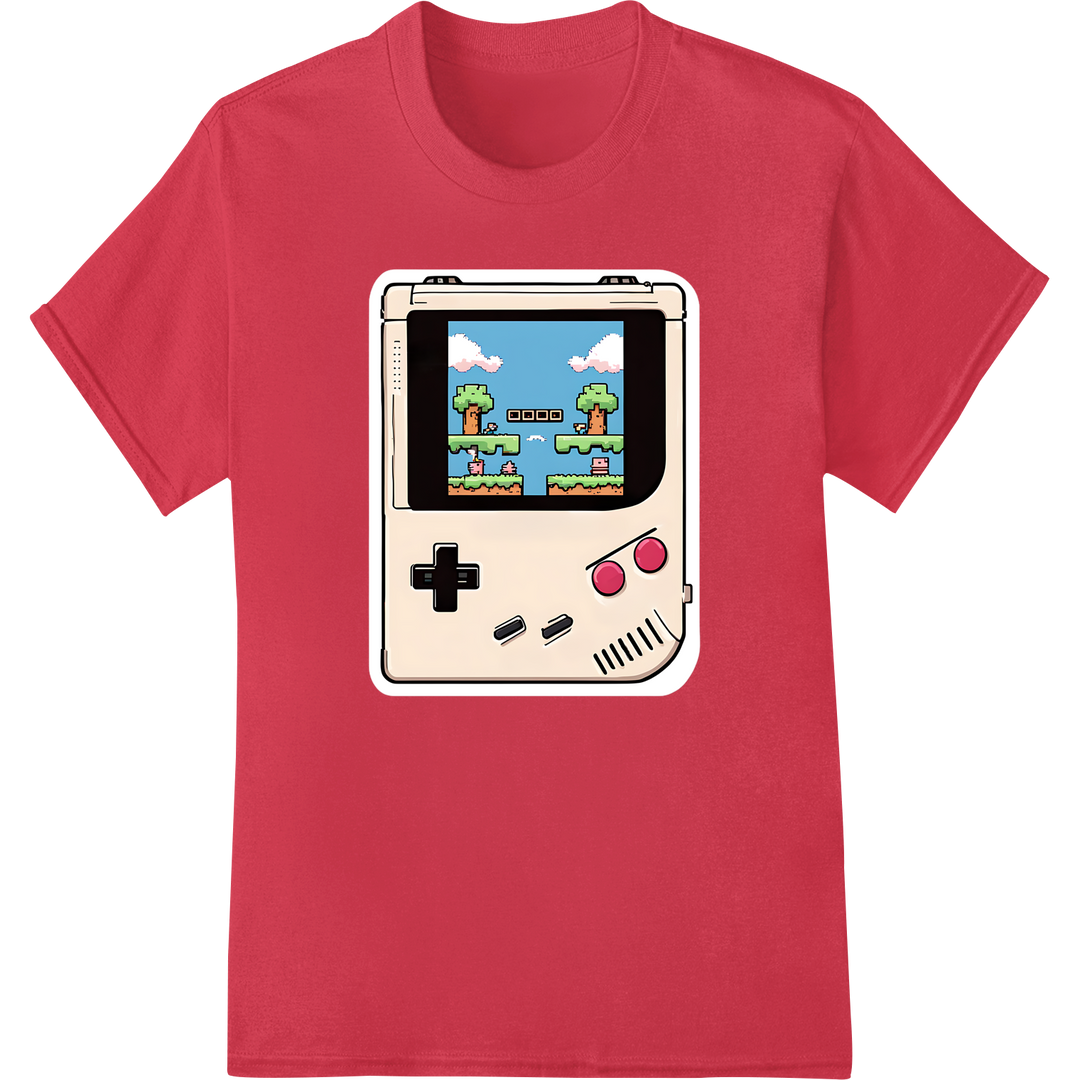 Level Up Your Look with Iconic Game Boy 90s DTF Print on red shirt - SUPERDTF-DTF Prints-DTF Transfers-Custom DTF Prints