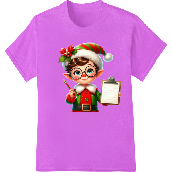 Adorable Christmas Elf Teacher DTF Print Heat Transfer on purple shirt - SUPERDTF-DTF Prints-DTF Transfers-Custom DTF Prints