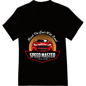 Vibrant customized apparel print on Speed Master Custom: Sleek Red Sports Car DTF Transfer