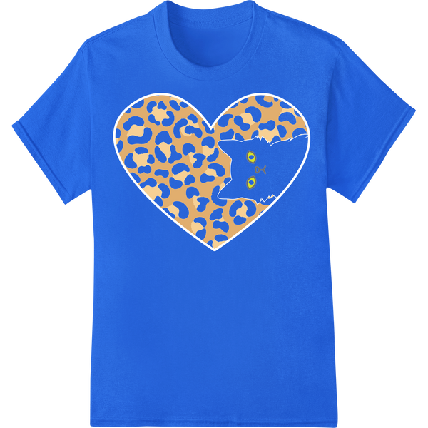 Purrfect Love: Cat Silhouette Heart DTF Print Transfer on blue shirt - SUPERDTF-DTF Prints-DTF Transfers-Custom DTF Prints