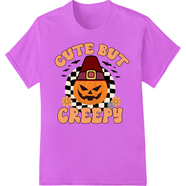 Cute But Creepy: Adorable Halloween Pumpkin DTF Print on purple shirt - SUPERDTF-DTF Prints-DTF Transfers-Custom DTF Prints