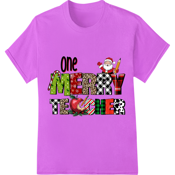 One Merry Teacher: Festive Christmas DTF Heat Transfer on purple shirt - SUPERDTF-DTF Prints-DTF Transfers-Custom DTF Prints