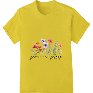 Cutting-edge high-quality t-shirt printing featured on Grow in Grace Watercolor Floral DTF Print Heat Transfer