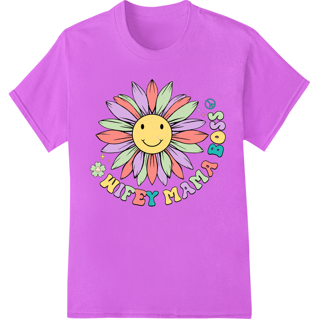 Retro 'Hippy Mama' DTF Print Heat Transfer | Mother's Day on purple shirt - SUPERDTF-DTF Prints-DTF Transfers-Custom DTF Prints