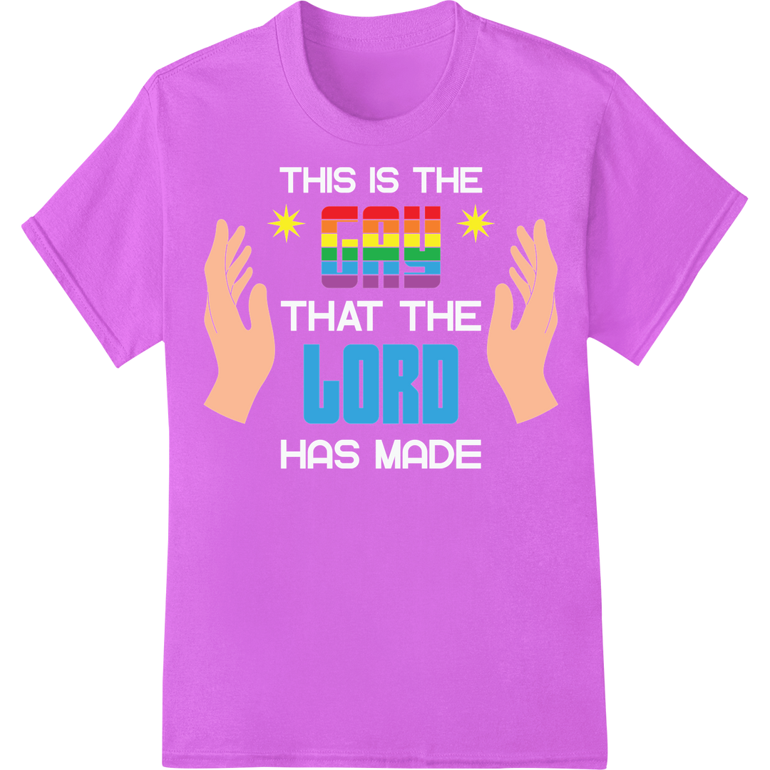 Vibrant 'Gay Lord' LGBT Pride DTF Print Heat Transfer on purple shirt - SUPERDTF-DTF Prints-DTF Transfers-Custom DTF Prints