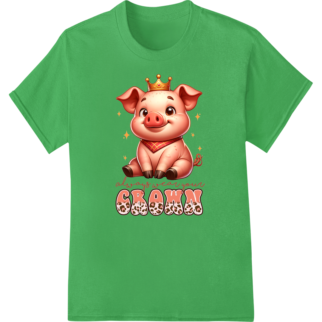 Adorable Crowned Piggy DTF Print Heat Transfer | Farmer on green shirt - SUPERDTF-DTF Prints-DTF Transfers-Custom DTF Prints