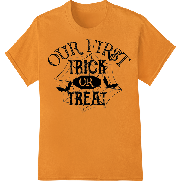 Adorable 'OUR FIRST TRICK OR TREAT' Halloween Baby Design made with premium DTF printing experts