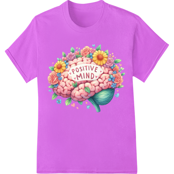 Radiate Positivity: Floral Brain DTF Print Heat Transfer on purple shirt - SUPERDTF-DTF Prints-DTF Transfers-Custom DTF Prints