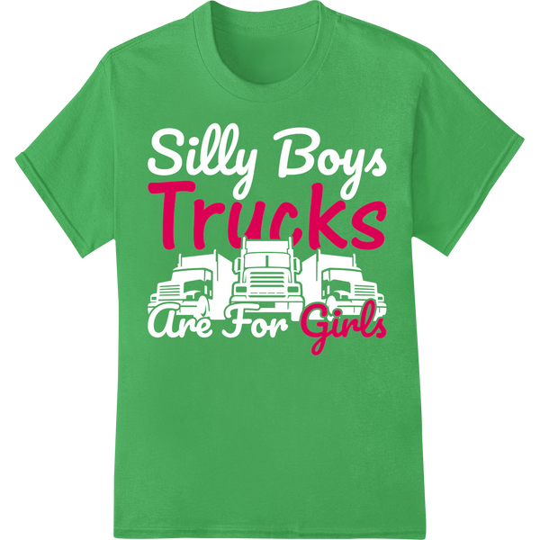 Sassy 'Trucks Girls' DTF Print Heat Transfer | Bold Pink on green shirt - SUPERDTF-DTF Prints-DTF Transfers-Custom DTF Prints