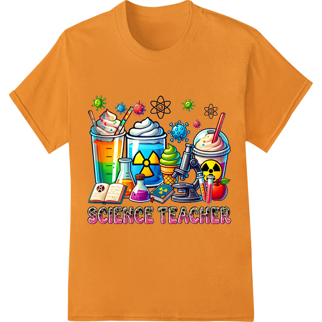 Spark Scientific Wonder with 'Science Teacher' DTF Print on orange shirt - SUPERDTF-DTF Prints-DTF Transfers-Custom DTF Prints