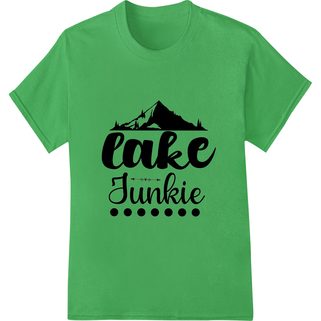 Embrace the Outdoors: Stunning 'Lake Junkie' DTF Print on green shirt - SUPERDTF-DTF Prints-DTF Transfers-Custom DTF Prints