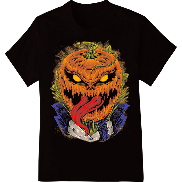 Fiery Jack-O'-Lantern Halloween Heat Transfer Design on black shirt - SUPERDTF-DTF Prints-DTF Transfers-Custom DTF Prints