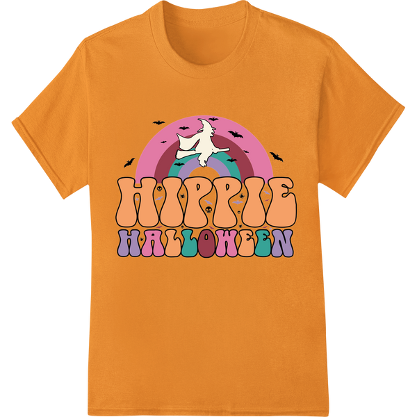 Groovy Hippie Halloween Bats Peace Sign Heat Transfer on orange shirt - SUPERDTF-DTF Prints-DTF Transfers-Custom DTF Prints