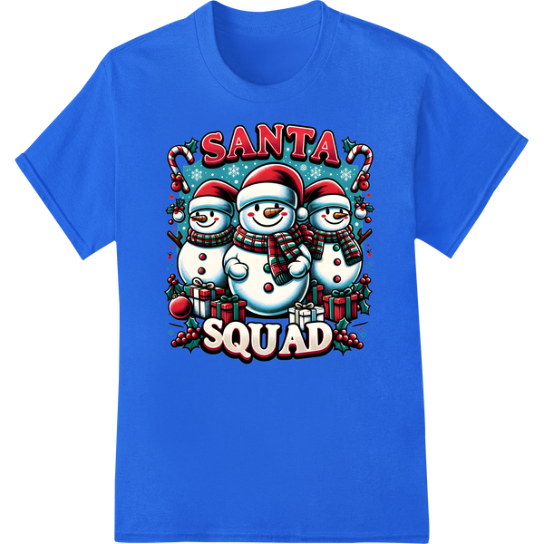 Jolly 'Santa Squad' Snowmen DTF Print Heat Transfer on blue shirt - SUPERDTF-DTF Prints-DTF Transfers-Custom DTF Prints