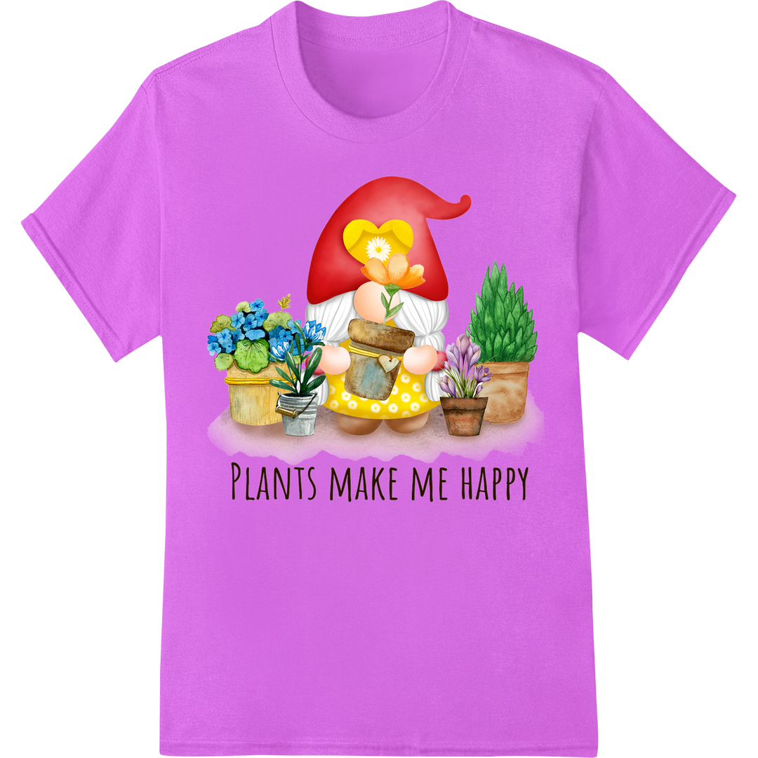 Happy Gnome's Garden Joy - Plants Make Life Brighter! on purple shirt - SUPERDTF-DTF Prints-DTF Transfers-Custom DTF Prints