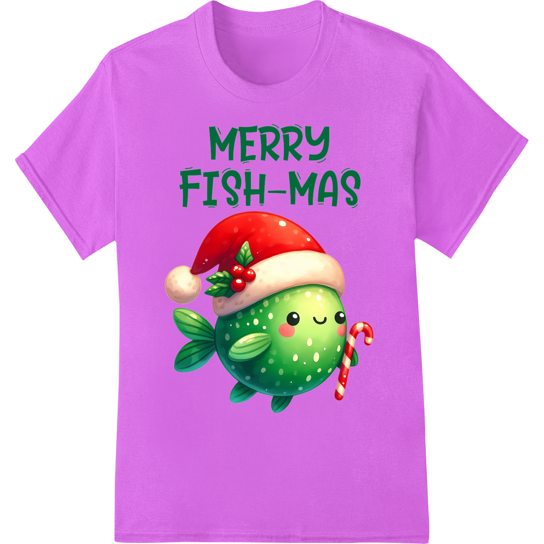 Quirky 'Merry Fish-mas' DTF Print Heat Transfer | Christmas on purple shirt - SUPERDTF-DTF Prints-DTF Transfers-Custom DTF Prints