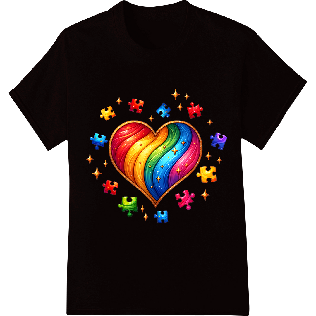 Autism Awareness Rainbow Heart Puzzle DTF Print Transfer on black shirt - SUPERDTF-DTF Prints-DTF Transfers-Custom DTF Prints