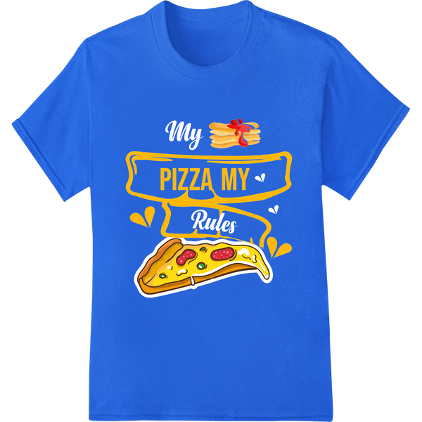 Playful Pizza My DTF Print: Appetizing Pepperoni Hearts on blue shirt - SUPERDTF-DTF Prints-DTF Transfers-Custom DTF Prints