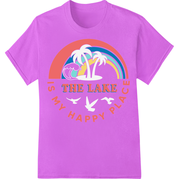 Retro Summer Vibes: The Lake is My Happy Place DTF Print on purple shirt - SUPERDTF-DTF Prints-DTF Transfers-Custom DTF Prints