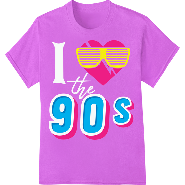 Vibrant '90s Retro Sunglasses Heart DTF Print Heat Transfer on purple shirt - SUPERDTF-DTF Prints-DTF Transfers-Custom DTF Prints