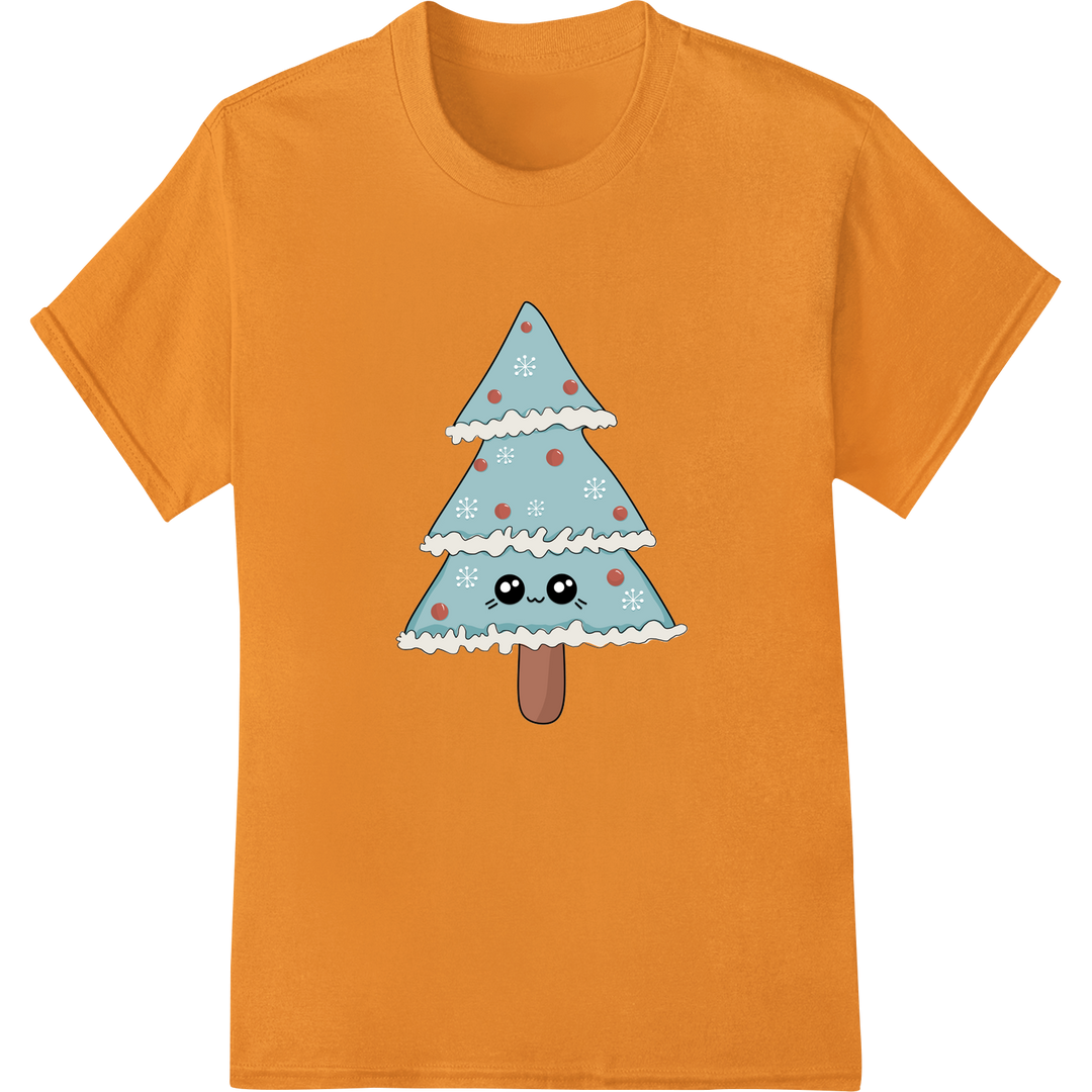 Adorable Kawaii Christmas Tree DTF Heat Transfer Design on orange shirt - SUPERDTF-DTF Prints-DTF Transfers-Custom DTF Prints