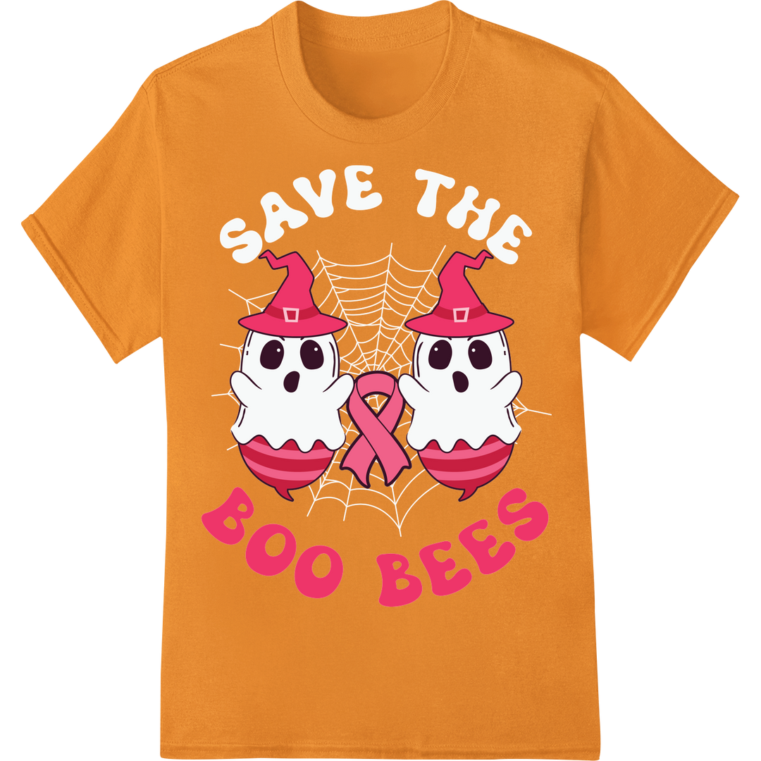 BOO BEES: Spooky Breast Cancer Awareness Halloween DTF Print on orange shirt - SUPERDTF-DTF Prints-DTF Transfers-Custom DTF Prints